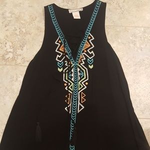 Aztec dress with lace up neckline